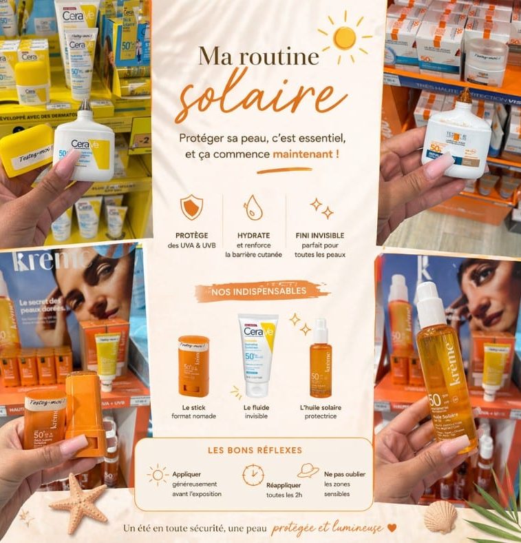 La Grande Pharmacie de la Poste 25 Ma routine solaire avec une protection SPF 50+