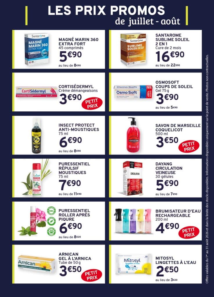 Les prix promos des mois de juillet et août 2026 à La Grande Pharmacie de la Poste à Sarrebourg