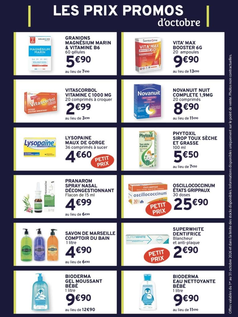 Les prix promos du mois d'octobre 2026 à La Grande Pharmacie de la Poste à Sarrebourg